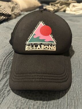 Billabong Black Trucker Hat with Pink, Red and Green Logo